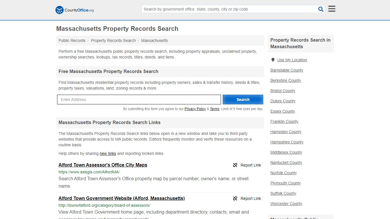Massachusetts Property Records Search - County Office